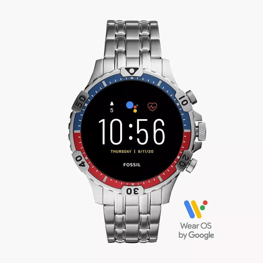 $353 MSRP~ Brand New Fossil FTW 4040 Men's 46MM Garrett HR SS Smart Watch